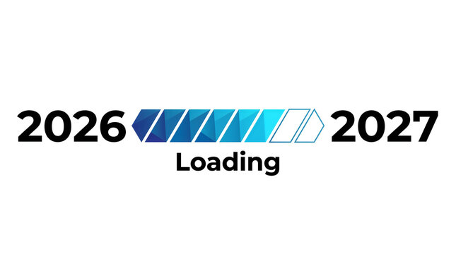A futuristic loading bar graphic with the years 2026 and 2027