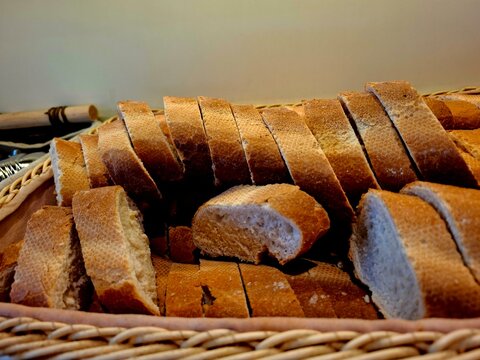 sliced bread on wooden table