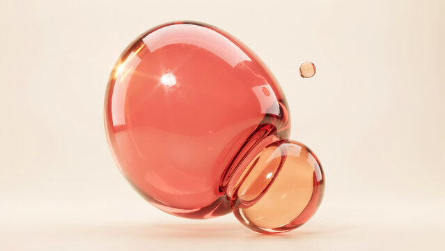 Abstract red and orange glass bubbles with light reflections