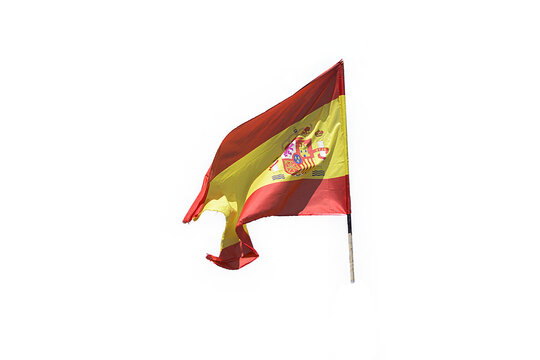Spanish national flag design featuring red and yellow stripes with emblem, isolated on transparent background for easy integration in graphic projects