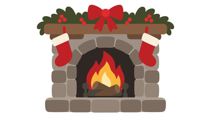 Fototapeta premium Christmas fireplace with stockings and festive garland