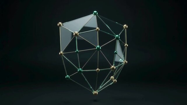 Abstract 3d geometric crystal polyhedron structure rotating smoothly in slow motion video clip against dark background
