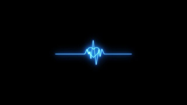Neon blue ekg heartbeat pulse line animation on black background, for medical and, technology concepts