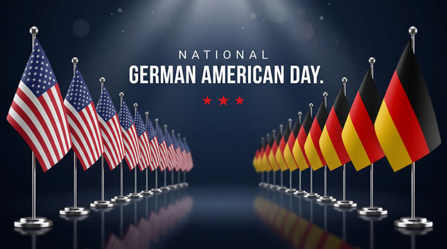 American and German flags aligned on metallic stands celebrate national german american day americanflag germanflag