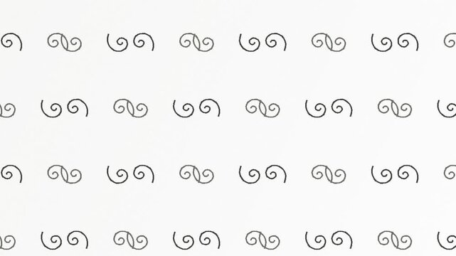Seamless soft monochrome baroque scroll pattern background loop