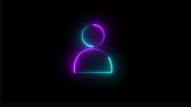 Glowing neon pink and blue color user contact icon animation profile people man male identity account icon sign symbol on black background4k animation.