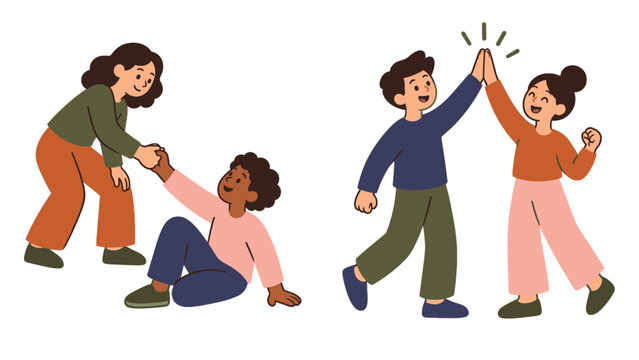 People offering help and celebrating with a high five
