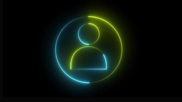 Glowing neon  color user contact icon animation profile people man male identity account icon sign symbol on black background 4k.