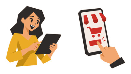 Woman shopping online with a tablet and mobile store screen © Mark