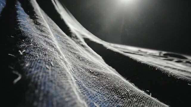 Macro close-up of blue denim fabric texture
