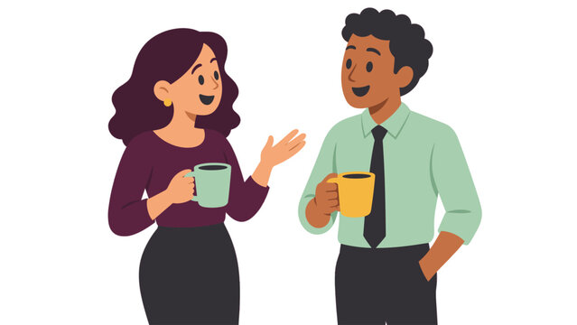 Colleagues chatting over coffee during a break