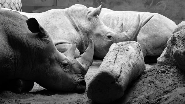 The white rhino or square-lipped rhinoceros is the largest extant species of rhinoceros.  It has a wide mouth used for grazing and is the most social of all rhino species. 