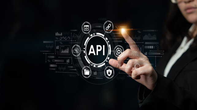 Business Person Using Digital Touchscreen Interface for API Integration and Data Management with Futuristic Technology Background. Entropy.