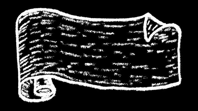 Hand-drawn white chalk old paper scroll banner element drawing on alpha 2