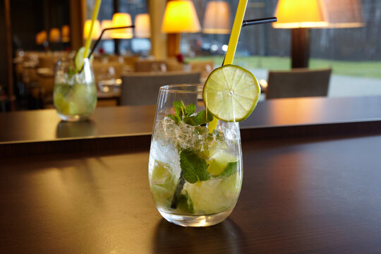 Mojito cocktail refreshing drink with lime and mint