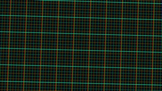 Abstract green grid pattern with digital noise glitch effects on black screen.