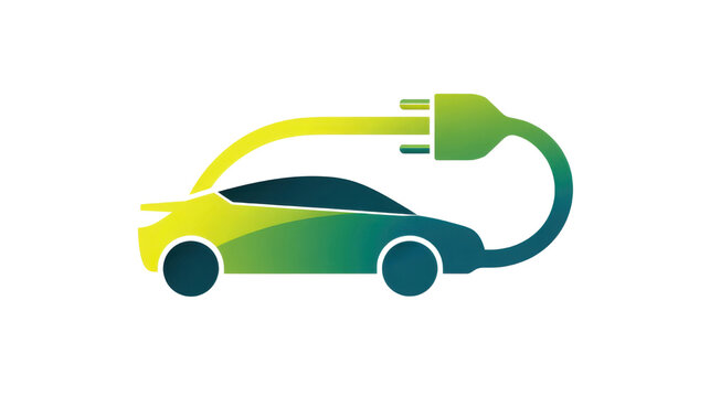 Green gradient electric car with charging plug cable icon eco friendly sustainable transportation clean energy and zero emission vehicle on White background