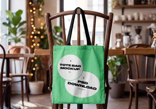 Tote Bag Hanging on Chair Mockup