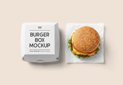 Burger Box with Napkin Mockup
