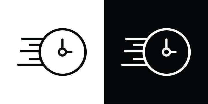 Quick time icon. fast clock with speed lines, symbolizing rapid progress, efficiency, and urgent deadlines. Excellent for designs requiring quick delivery and optimized time management.
