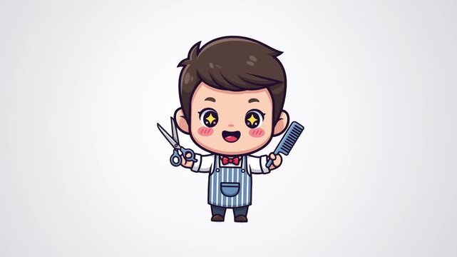 Cute Barber Character Holding Scissors and Comb Animation Sequence