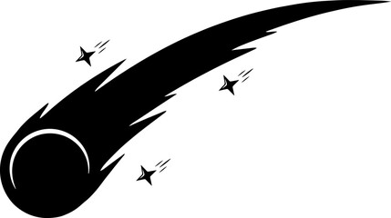 Black and white of a shooting star or comet with a long glowing tail and surrounding small stars meteor © Sabina