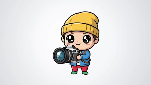 Cute Cartoon Photographer Character Holding Camera