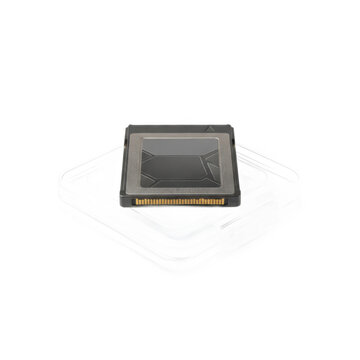 Black electronic memory card component for computer hardware isolated on white background, illustration