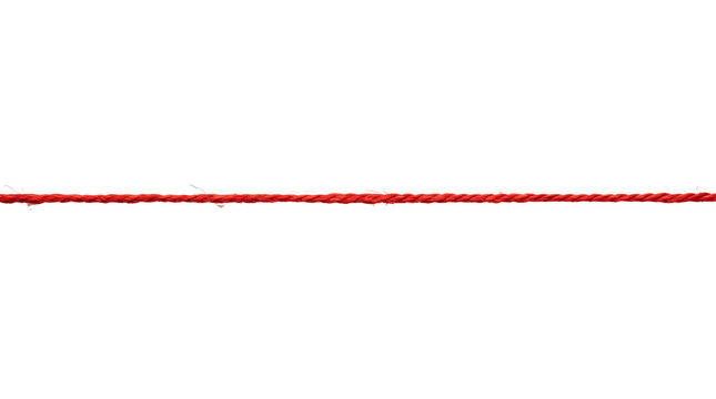 Vibrant red string pulled horizontally across the bright studio image frame on transparent background