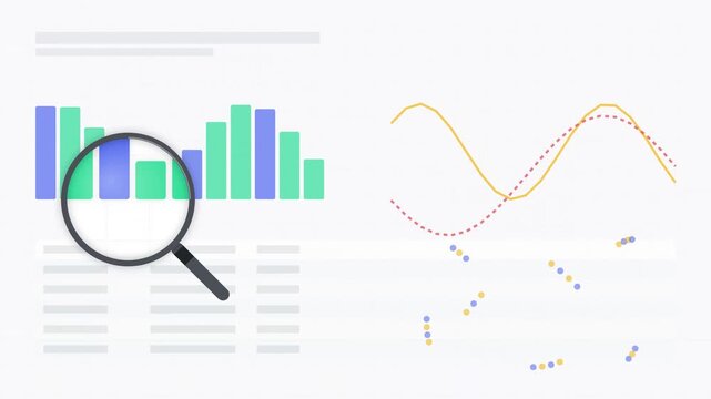 Data Analysis Dashboard Animation with Magnifying Glass