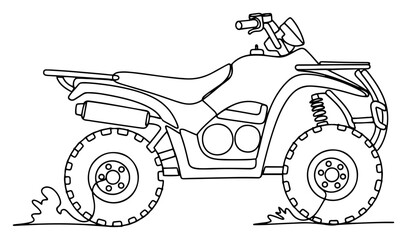 Quad bike with rugged tires in detailed line art © Pawel