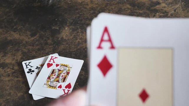 Ace and king playing cards with selective focus