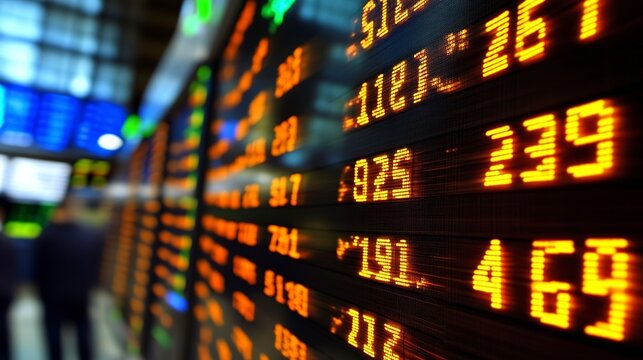 In a busy financial center, stockbrokers guide clients through