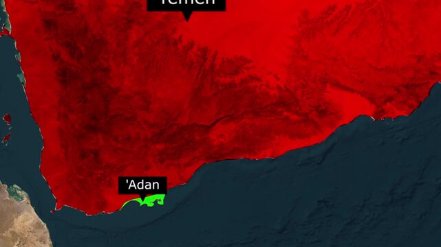 Geographic map section displaying yemen and the coastal region of adan