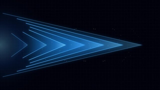 Abstract blue neon arrow motion background, digital tech speed lines and data flow animation