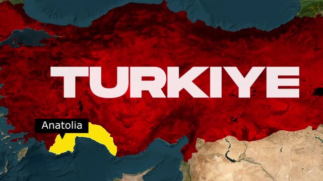 Geopolitical map showing the anatolia region highlighted in yellow on turkiye