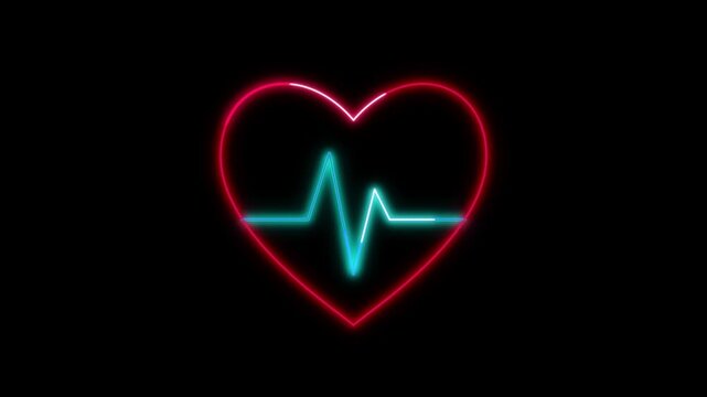 Neon Heart EC Icon Animation on Black Background