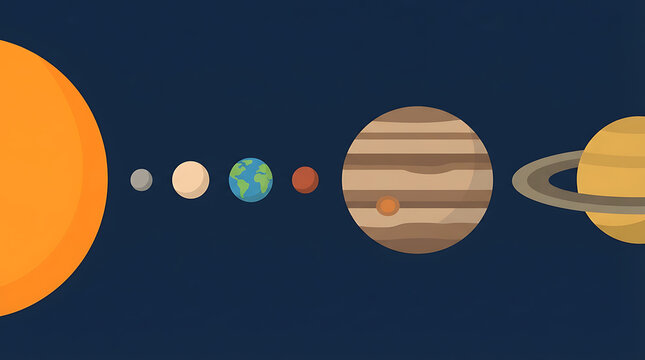 Solar system planets orbiting the sun in a flat vector graphic design
