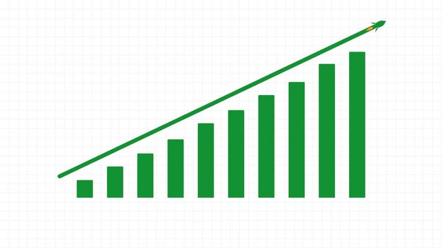 Green Bar Chart Graph with Upward Trending Rocket Representing Financial Growth and Business Success