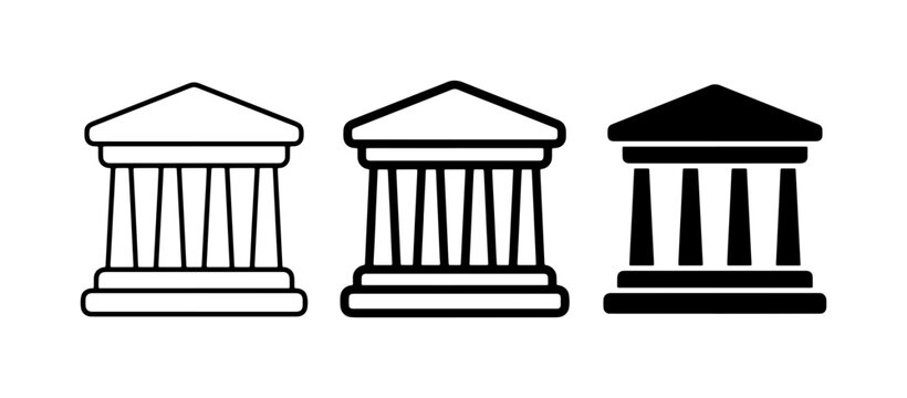 Ancient Greek temple icons set with columns and pediments for architecture