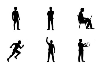 Obraz premium People silhouettes set with businessman, runner, and person with tablet for business and sport