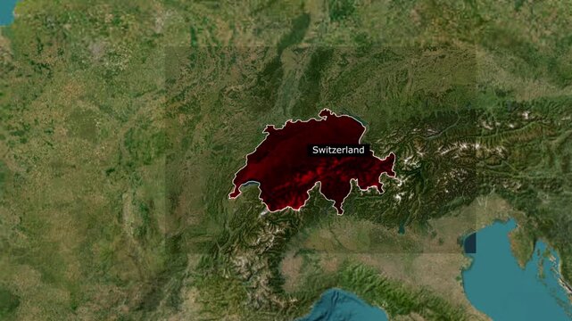 Satellite view highlighting switzerland with bern capital location