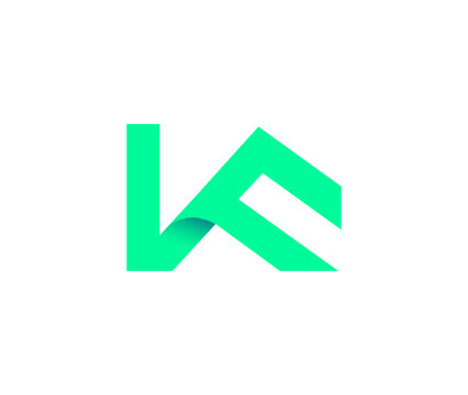 Abstract KF Letter Logo, Medium Spring Green Color Design