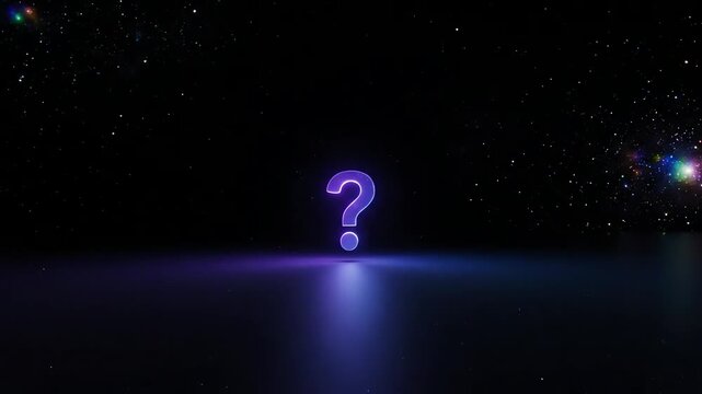 Glowing purple question mark in dark space