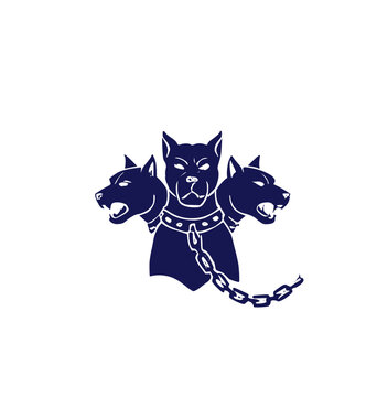 Solid Dark Blue Spooky Halloween Mythological Cerberus Hellhound Vector Icon Representing Underworld Curse Graphic UI Design Assets