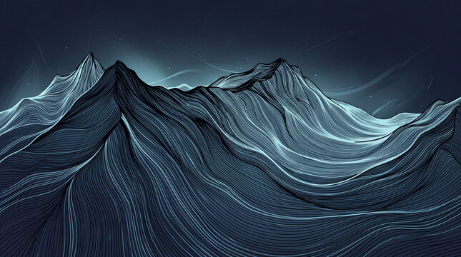 Mountain ridge constructed from curved vector lines depicts a scenic landscape