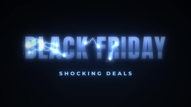 Black Friday sale with shocking deals and electric blue lightning effects on text