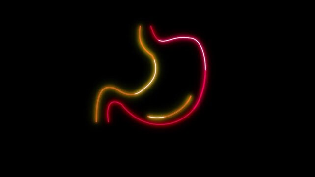 Neon Stomac Icon Animation on Black Background