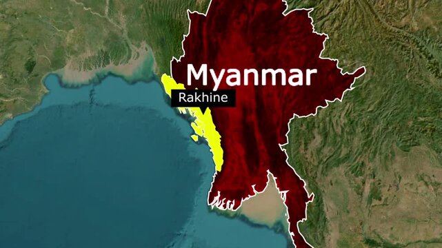 Geopolitical map highlighting rakhine state within myanmar with geography territory political