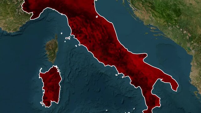 Red highlighted map of italy featuring rome as a central focal point geography satellite
